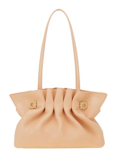 Ferragamo Pink Crossbody Bag With Chain-link Handle And Gancini Plaque On The Front