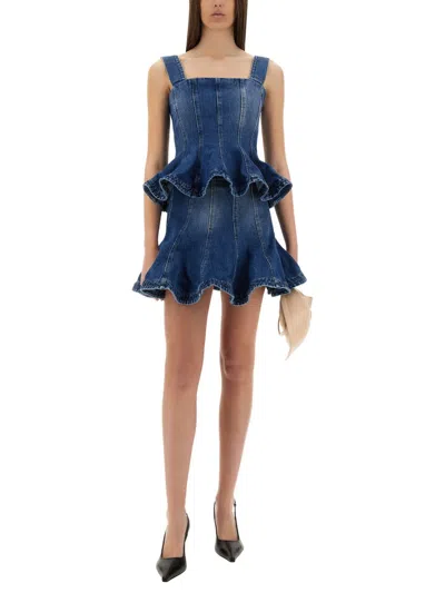 Msgm Denim Mini Skirt In Blue