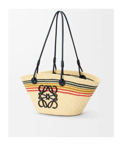 Loewe Small Anagram Striped Basket Tote Bag In Raffia In Naturalmulticolor