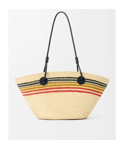 Loewe Small Anagram Striped Basket Tote Bag In Raffia In Naturalmulticolor