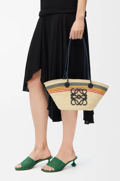 Loewe Small Anagram Striped Basket Tote Bag In Raffia In Naturalmulticolor