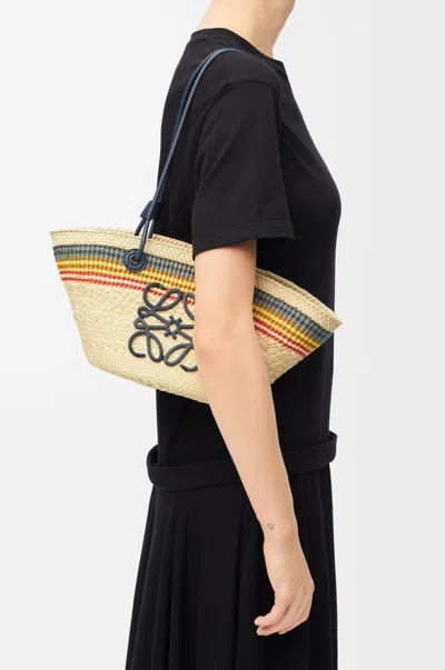 Loewe Small Anagram Striped Basket Tote Bag In Raffia In Naturalmulticolor