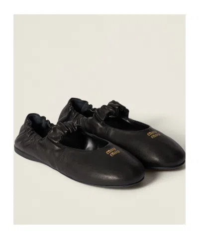 Miu Miu Logo Ballerina In Black