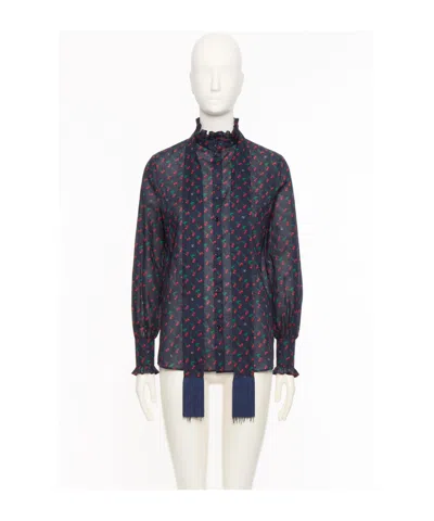 Valentino Cherryfic Bow-detail Cotton Muslin Shirt In Brown