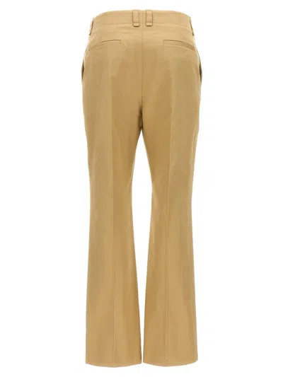 Saint Laurent Beige Straight Pants With A Button In Cotton Woman