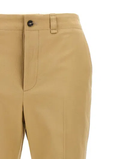 Saint Laurent Beige Straight Pants With A Button In Cotton Woman