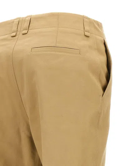 Saint Laurent Beige Straight Pants With A Button In Cotton Woman