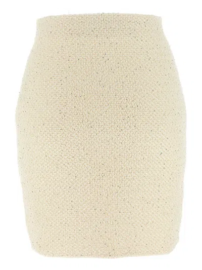 Self-portrait Sequin-embellished Knitted Mini Skirt In Neutral