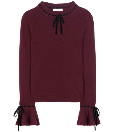 Roksanda 'heanor' Contrast Velvet Bow Wool-cashmere Sweater In Lurguedy