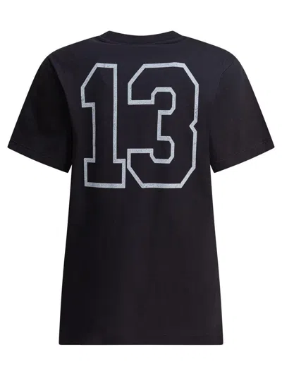 Ganni Black Crewneck T-shirt With Maxi Logo Lettering On The Front And Maxi Print On Front And Rear