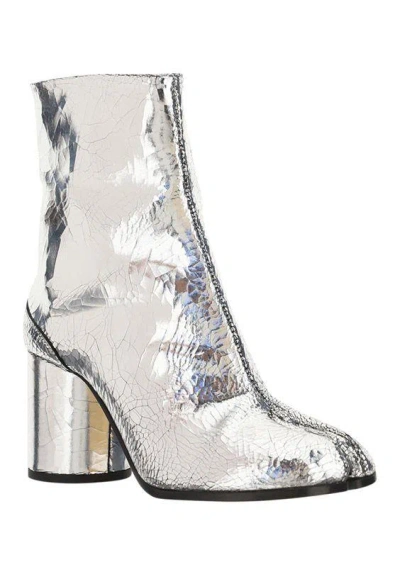 Shop Maison Margiela Silver Tabi Leather Boots