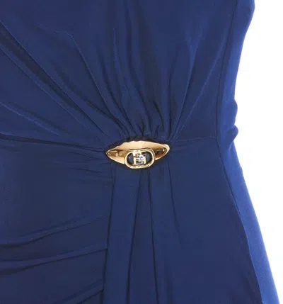 Elisabetta Franchi Draped One-shoulder Dress With Side Slit In Blue