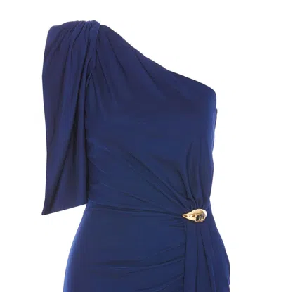 Elisabetta Franchi Draped One-shoulder Dress With Side Slit In Blue