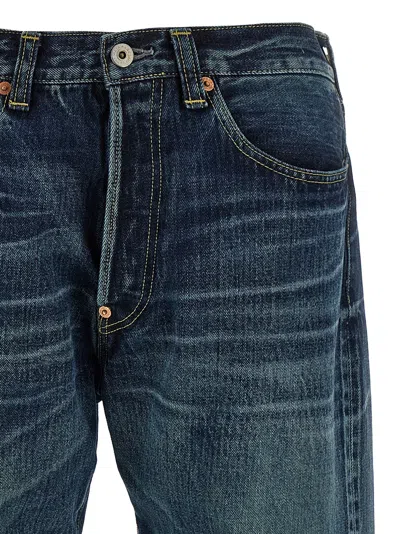 Junya Watanabe Stonewashed Denim Jeans With Textured Finish In Blue