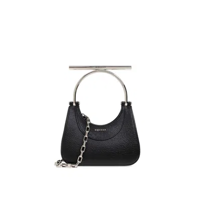 Alexander Mcqueen Mini T-bar Leather Top Handle Bag In Black