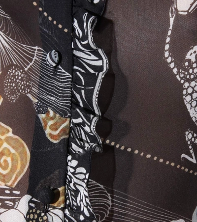 Shop Roberto Cavalli Ruffled Floral-printed Silk Blouse In Multicoloured