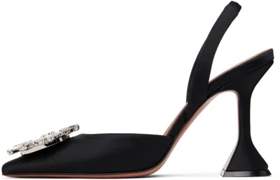 Amina Muaddi Womens Black Rosie Crystal-embellished Leather Sling-back Courts