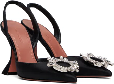Amina Muaddi Womens Black Rosie Crystal-embellished Leather Sling-back Courts