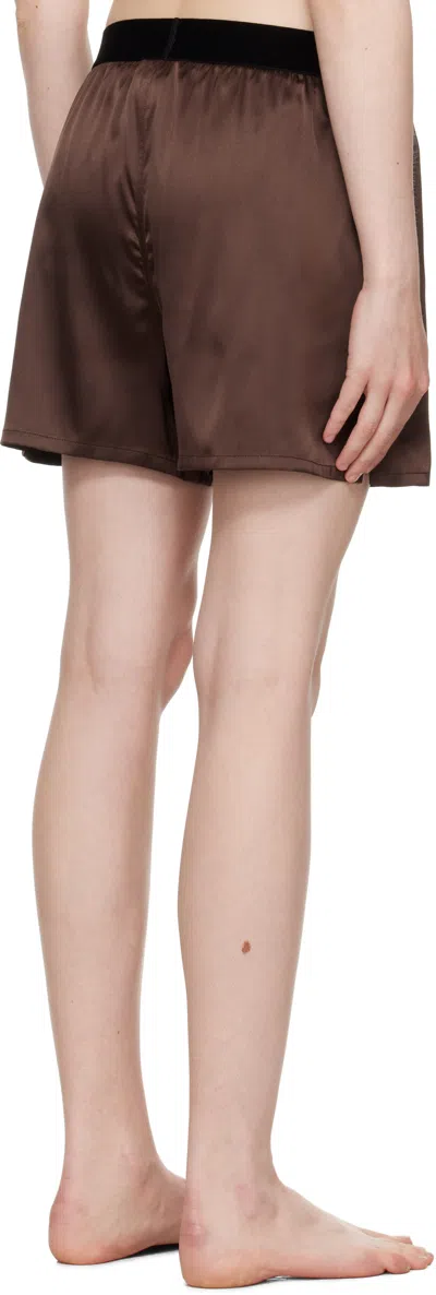 Tom Ford Logo Silk Blend Shorts With Satin Finish In Black