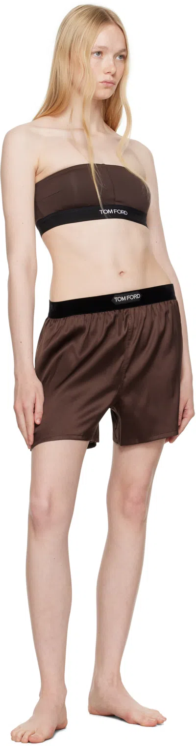 Tom Ford Logo Silk Blend Shorts With Satin Finish In Black