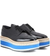 Prada Platform Brogue-trim Leather Oxford, Black