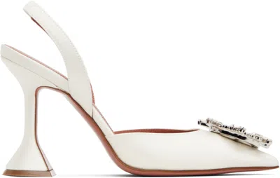 Amina Muaddi Begum Sling 70 Crystal Embellished White Leather Pumps