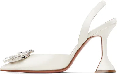 Amina Muaddi Begum Sling 70 Crystal Embellished White Leather Pumps
