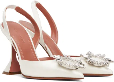 Amina Muaddi Begum Sling 70 Crystal Embellished White Leather Pumps