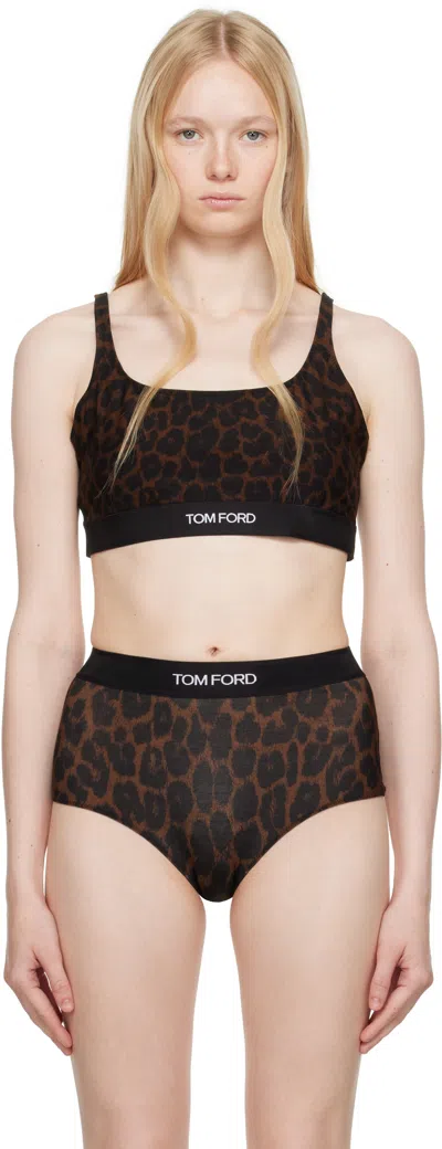 Tom Ford Reflected Leopard Printed Modal Signature Bralette In Brown