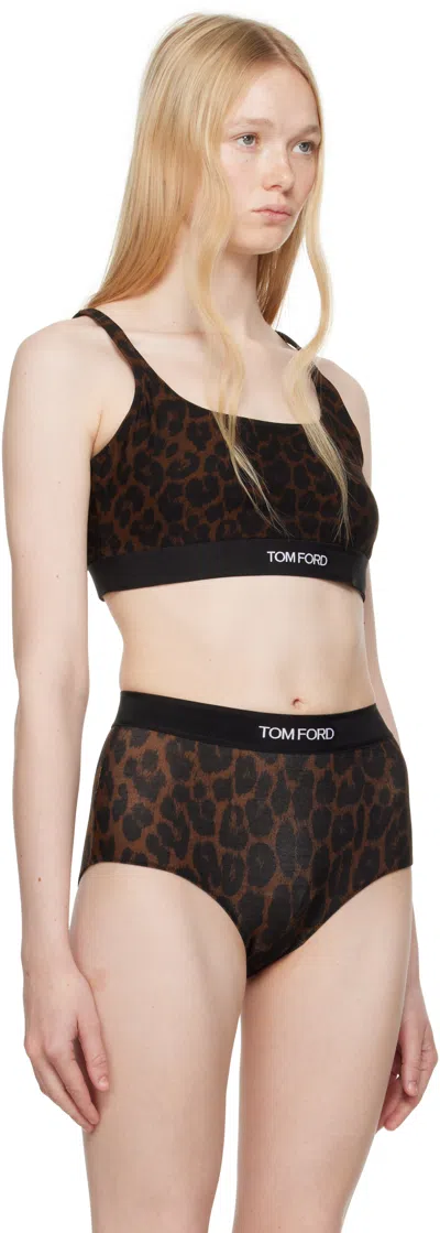 Tom Ford Reflected Leopard Printed Modal Signature Bralette In Brown