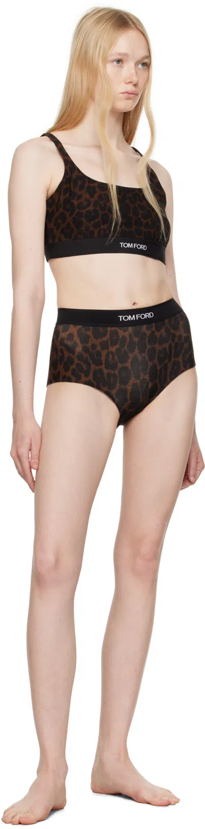 Tom Ford Reflected Leopard Printed Modal Signature Bralette In Brown