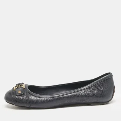 Pre-owned Tory Burch Navy Blue Leather Cline Ballet Flats Size 36.5
