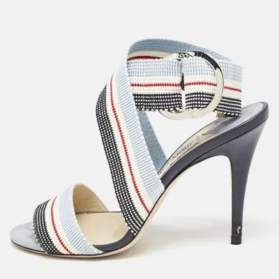 Pre-owned Jimmy Choo Multicolor Canvas Bailey Ankle Wrap Sandals Size 37