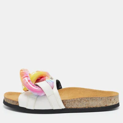 Pre-owned Jw Anderson White Leather Chain Flat Slides Size 36