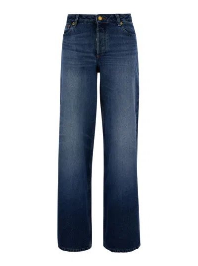APC ELISABETH' BLUE STRAIGHT JEANS WITH BRANDED BUTTON IN DENIM 