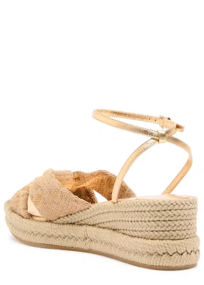 Jimmy Choo Aella 60 Logo Wedge Sandals In Gold