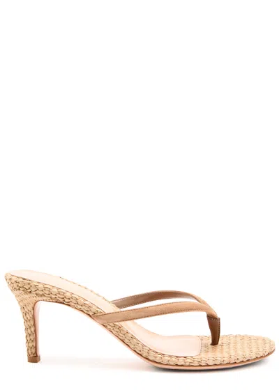 Gianvito Rossi Calypso Suede Raffia Thong Sandals Stiletto In Neutral