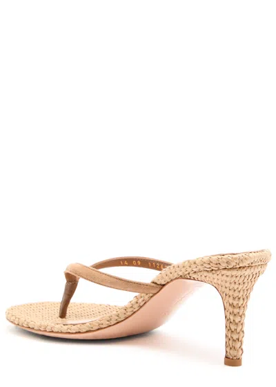 Gianvito Rossi Calypso Suede Raffia Thong Sandals Stiletto In Neutral