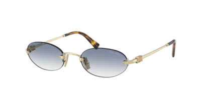 Miu Miu Logo Metal Oval Sunglasses In Gold