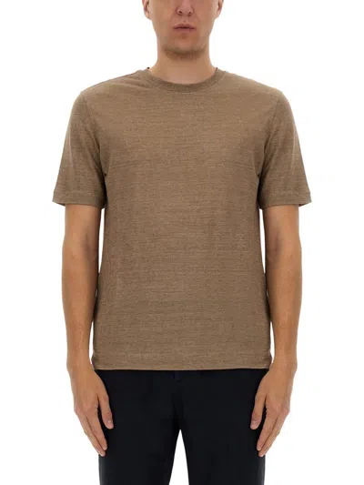Zegna Oasis Linen T-shirt Crew Neck In Brown
