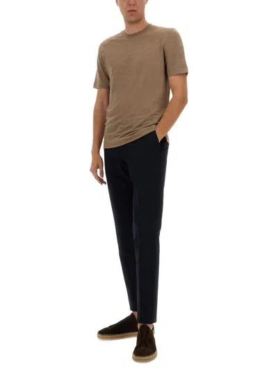 Zegna Oasis Linen T-shirt Crew Neck In Brown
