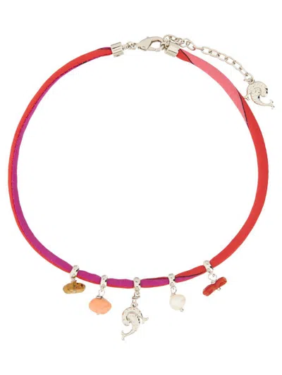 Pucci Silk Pendant Necklace With Gradient In Red