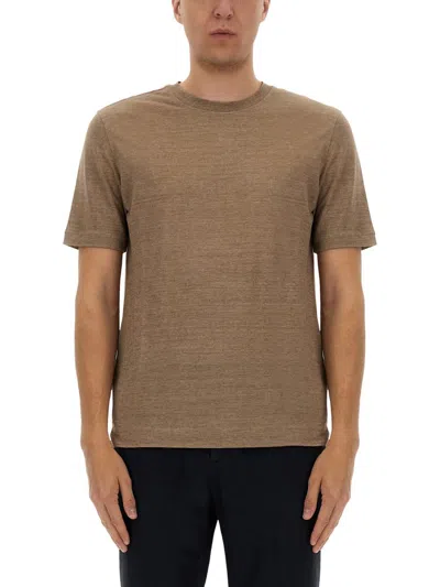 Zegna Oasis Linen T-shirt Crew Neck In Brown