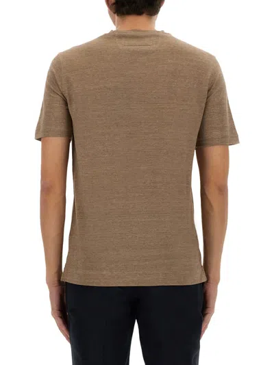 Zegna Oasis Linen T-shirt Crew Neck In Brown