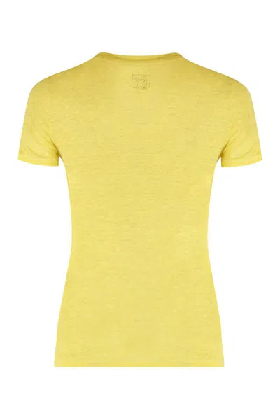 120% Lino V-neck Linen T-shirt In Yellow