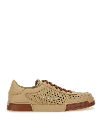 Dolce & Gabbana Cappuccino Leather Portofino Sneakers In Brown
