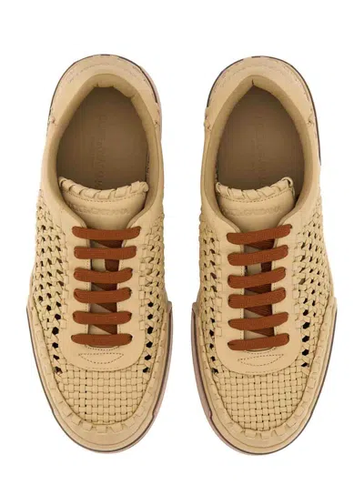Dolce & Gabbana Cappuccino Leather Portofino Sneakers In Brown