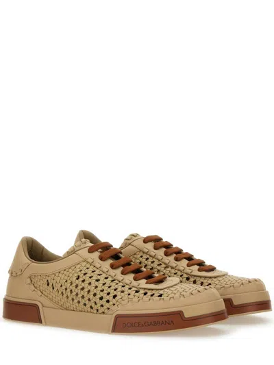 Dolce & Gabbana Cappuccino Leather Portofino Sneakers In Brown