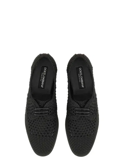 Dolce & Gabbana Black Woven Fabric Derby