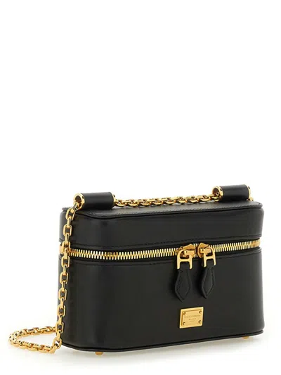 Dolce & Gabbana Sicily Leather Shoulder Bag With Metal Logo Tag In Black